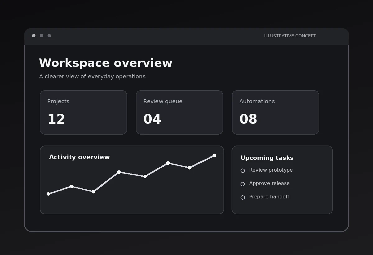 Illustrative SaaS dashboard with cards and task list